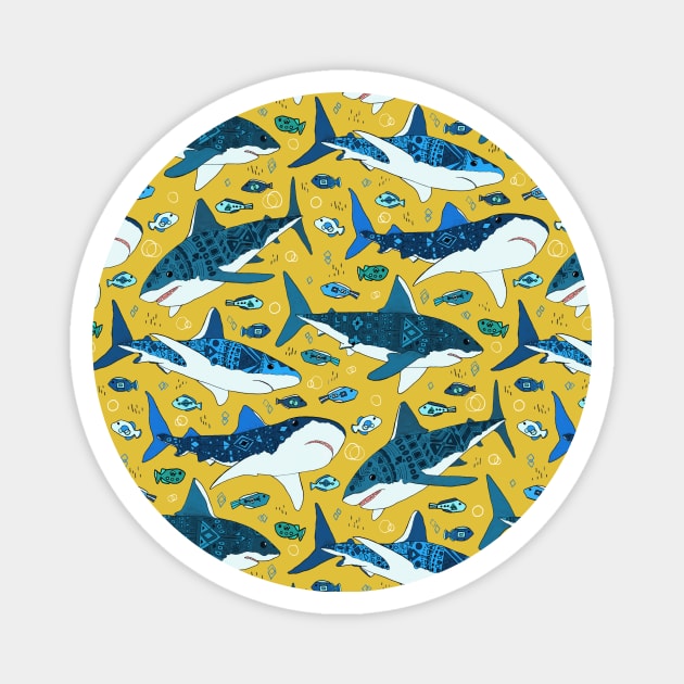 Sharks on Mustard - Pattern Magnet by TigaTiga